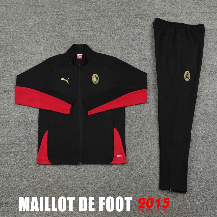 Maillot De Foot Ensemble Complet Ropa Deportiva Con Cremallera Larga AC Milan 24/25 Noir Rojo