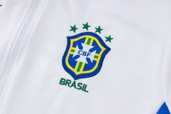 Maillot De Foot Ensemble Complet Ropa Deportiva Con Cremallera Larga Brésil 2024 Blanc Bleu