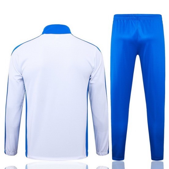 Maillot De Foot Ensemble Complet Ropa Deportiva Con Cremallera Larga Brésil 2024 Blanc Bleu