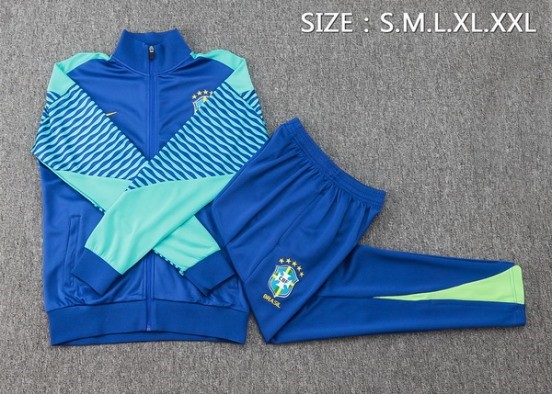 Maillot De Foot Ensemble Complet Ropa Deportiva Con Cremallera Larga Brésil 2024 Bleu