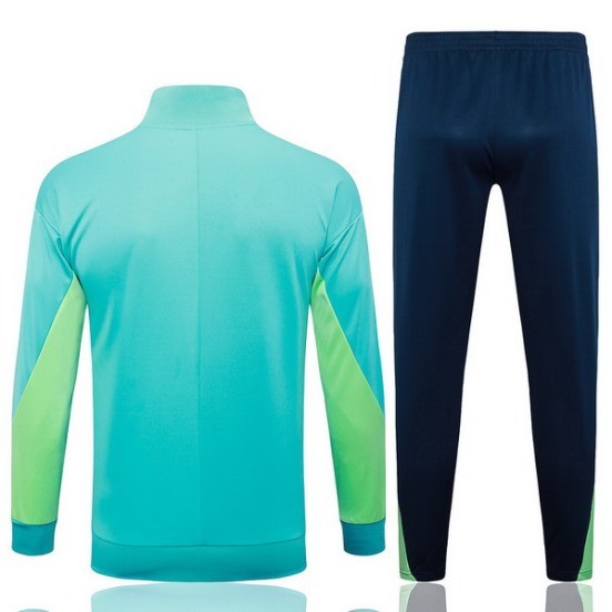 Maillot De Foot Ensemble Complet Ropa Deportiva Con Cremallera Larga Brésil 2024 Vert Bleu