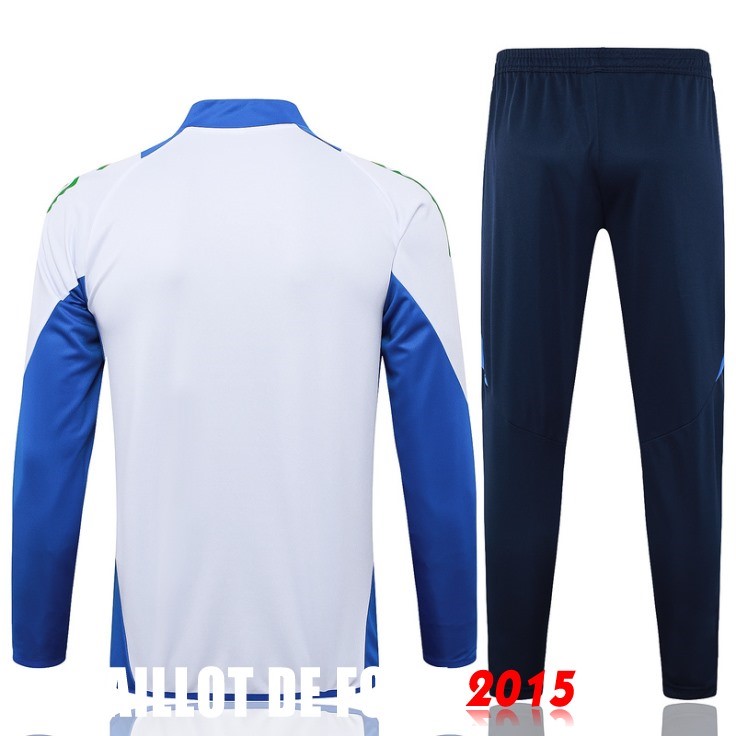 Maillot De Foot Ensemble Complet Ropa Deportiva Con Cremallera Larga Italie 2024 Blanc Bleu Marine