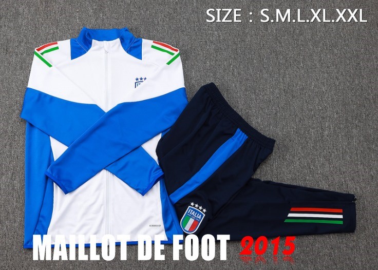 Maillot De Foot Ensemble Complet Ropa Deportiva Con Cremallera Larga Italie 2024 Blanc Bleu Marine