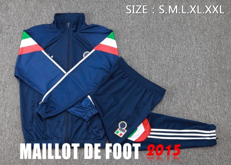 Maillot De Foot Ensemble Complet Ropa Deportiva Con Cremallera Larga Italie 2024 Bleu II Marine