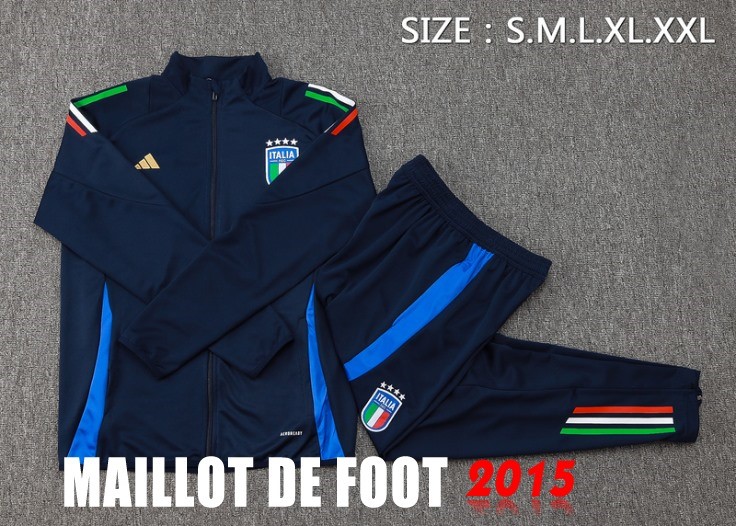 Maillot De Foot Ensemble Complet Ropa Deportiva Con Cremallera Larga Italie 2024 Bleu I Marine