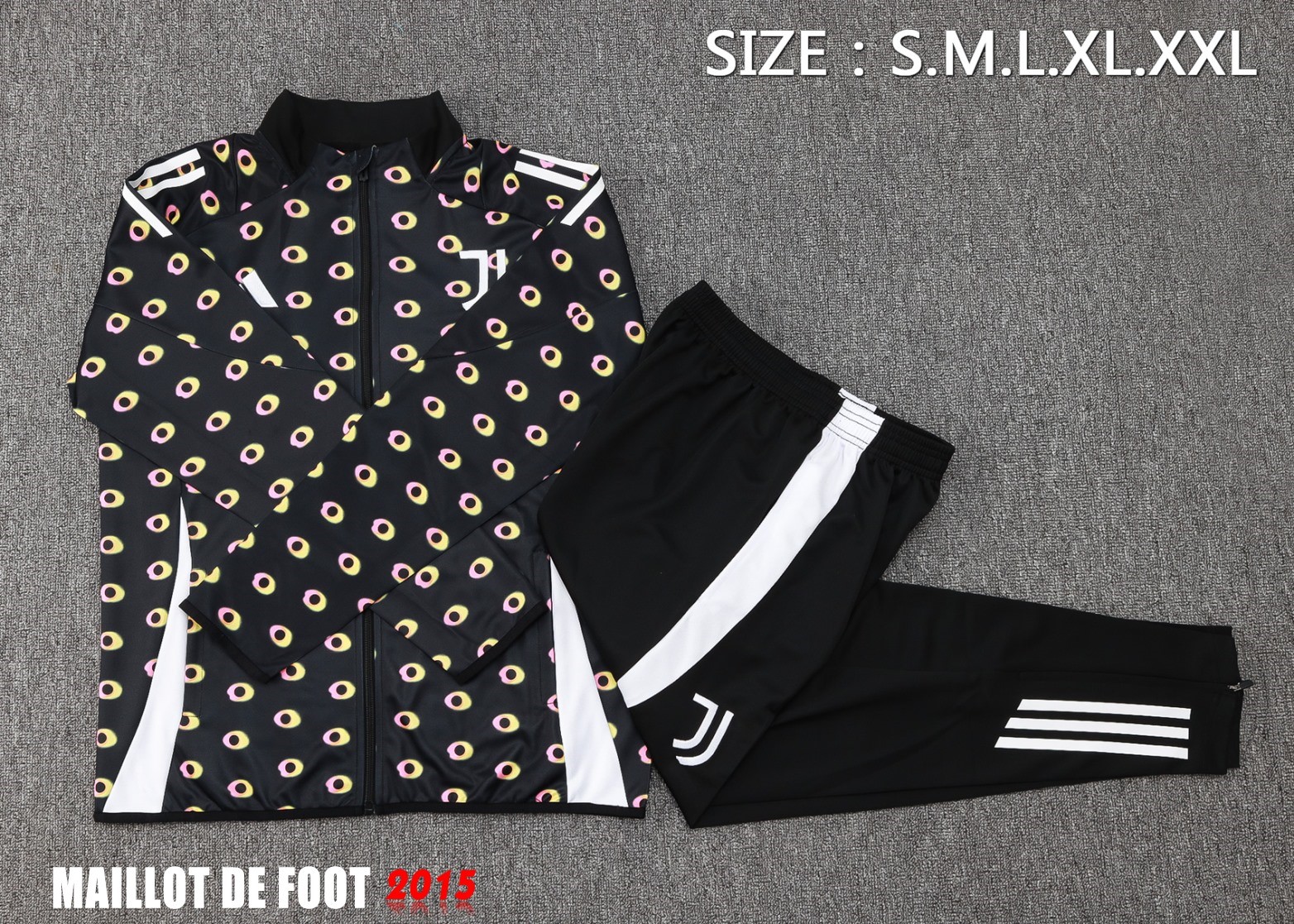 Maillot De Foot Ensemble Complet Ropa Deportiva Con Cremallera Larga Juventus 24/25 Noir Blanc
