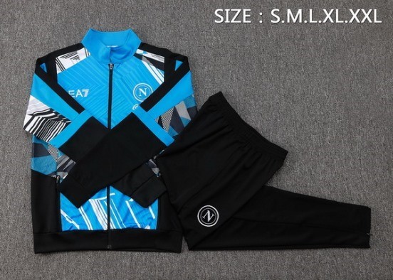 Maillot De Foot Ensemble Complet Ropa Deportiva Con Cremallera Larga Napoli 24/25 Bleu Noir