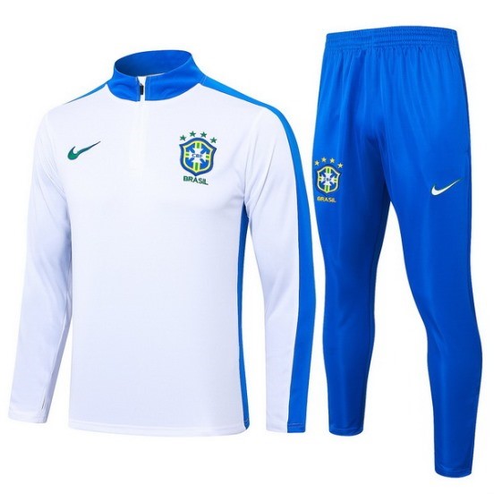 Maillot De Foot Ensemble Complet Sudadera Entrainement Brésil 2024 Blanc Bleu