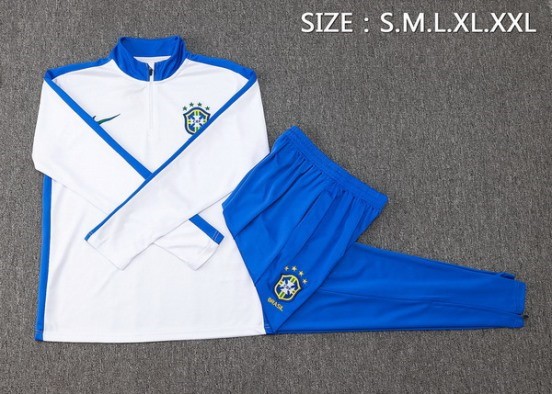Maillot De Foot Ensemble Complet Sudadera Entrainement Brésil 2024 Blanc Bleu