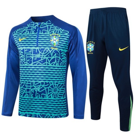 Maillot De Foot Ensemble Complet Sudadera Entrainement Brésil 2024 Bleu