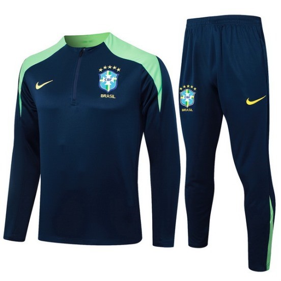 Maillot De Foot Ensemble Complet Sudadera Entrainement Brésil 2024 Bleu Marine I Vert