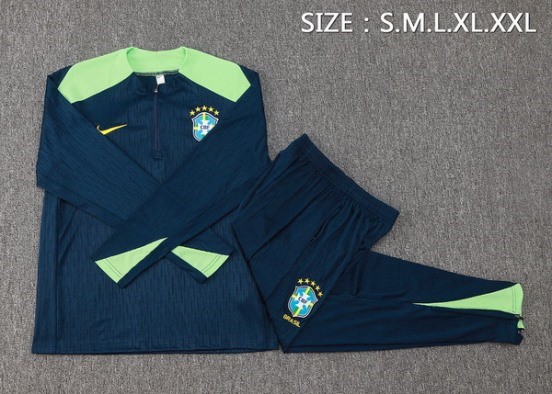 Maillot De Foot Ensemble Complet Sudadera Entrainement Brésil 2024 Bleu