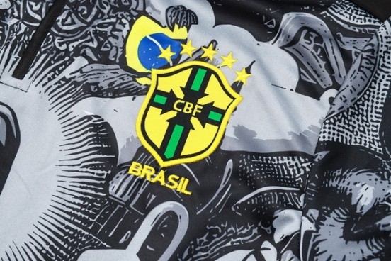Maillot De Foot Ensemble Complet Sudadera Entrainement Brésil 2024 Gris I Noir