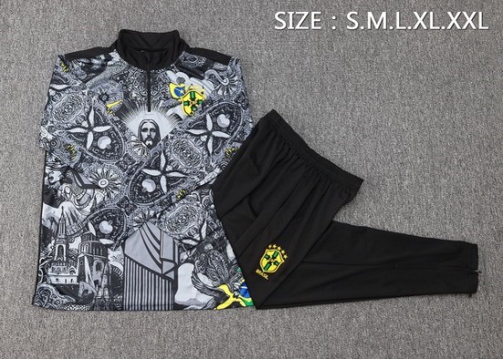 Maillot De Foot Ensemble Complet Sudadera Entrainement Brésil 2024 Gris I Noir