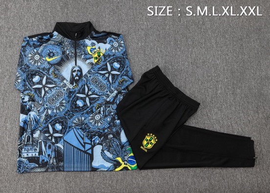 Maillot De Foot Ensemble Complet Sudadera Entrainement Brésil 2024 Gris Noir