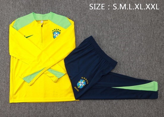 Maillot De Foot Ensemble Complet Sudadera Entrainement Brésil 2024 Jaune Bleu I Vert