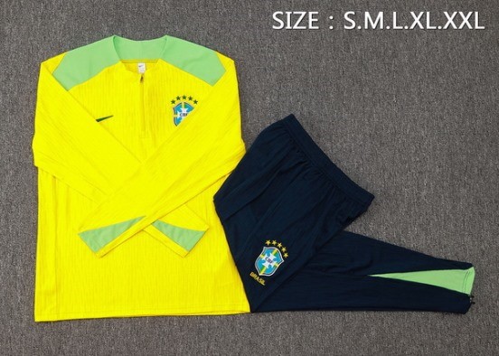 Maillot De Foot Ensemble Complet Sudadera Entrainement Brésil 2024 Jaune Bleu Vert