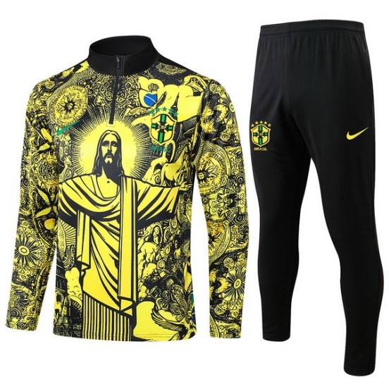 Maillot De Foot Ensemble Complet Sudadera Entrainement Brésil 2024 Jaune Noir