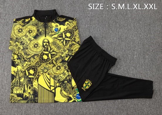 Maillot De Foot Ensemble Complet Sudadera Entrainement Brésil 2024 Jaune Noir