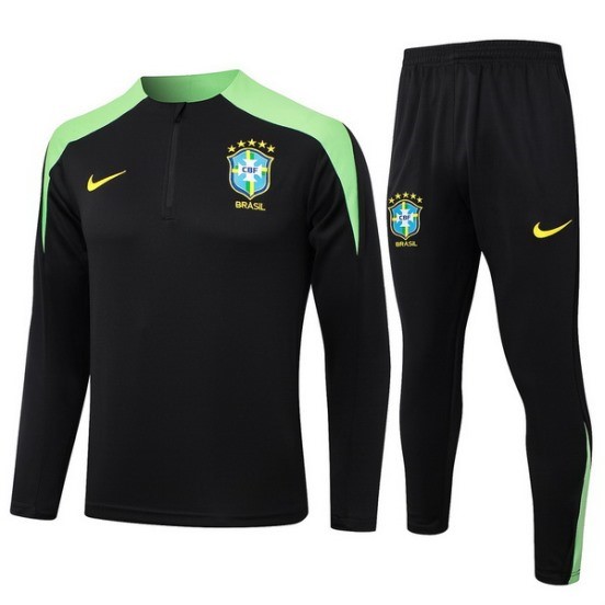 Maillot De Foot Ensemble Complet Sudadera Entrainement Brésil 2024 Noir Vert