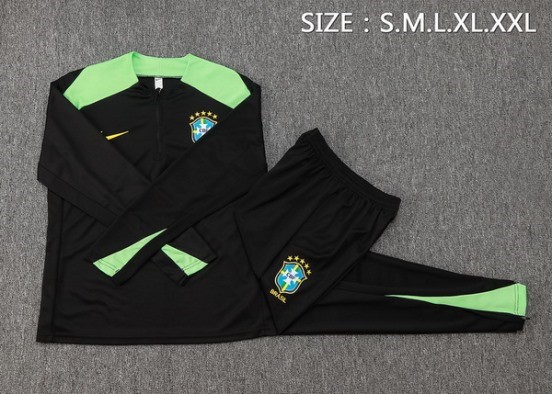 Maillot De Foot Ensemble Complet Sudadera Entrainement Brésil 2024 Noir Vert