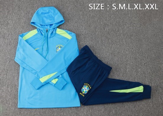 Maillot De Foot Ensemble Complet Veste Con Capucha Brésil 2024 Bleu I Vert