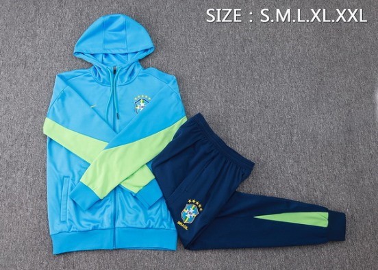 Maillot De Foot Ensemble Complet Veste Con Capucha Brésil 2024 Bleu Vert