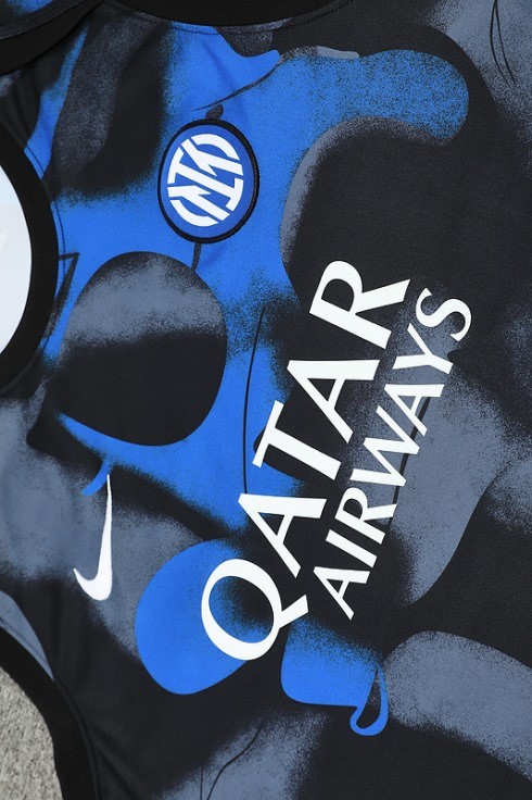 Maillot De Foot Entrainement Sans Manches Ensemble Complet Inter Milan 24/25 Bleu Gris
