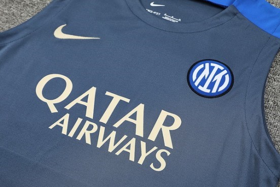 Maillot De Foot Entrainement Sans Manches Ensemble Complet Inter Milan 24/25 Gris I Bleu