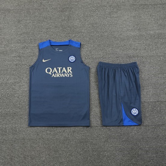 Maillot De Foot Entrainement Sans Manches Ensemble Complet Inter Milan 24/25 Gris I Bleu