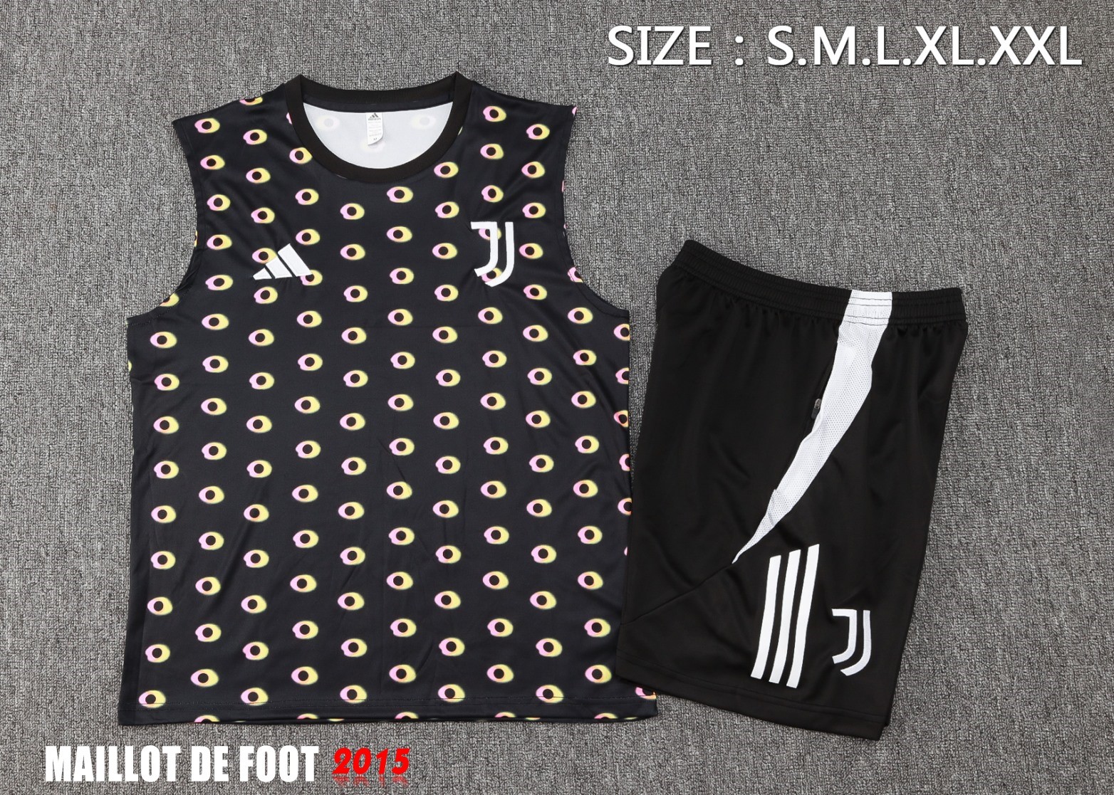 Maillot De Foot Entrainement Sans Manches Ensemble Complet Juventus 24/25 Noir Blanc