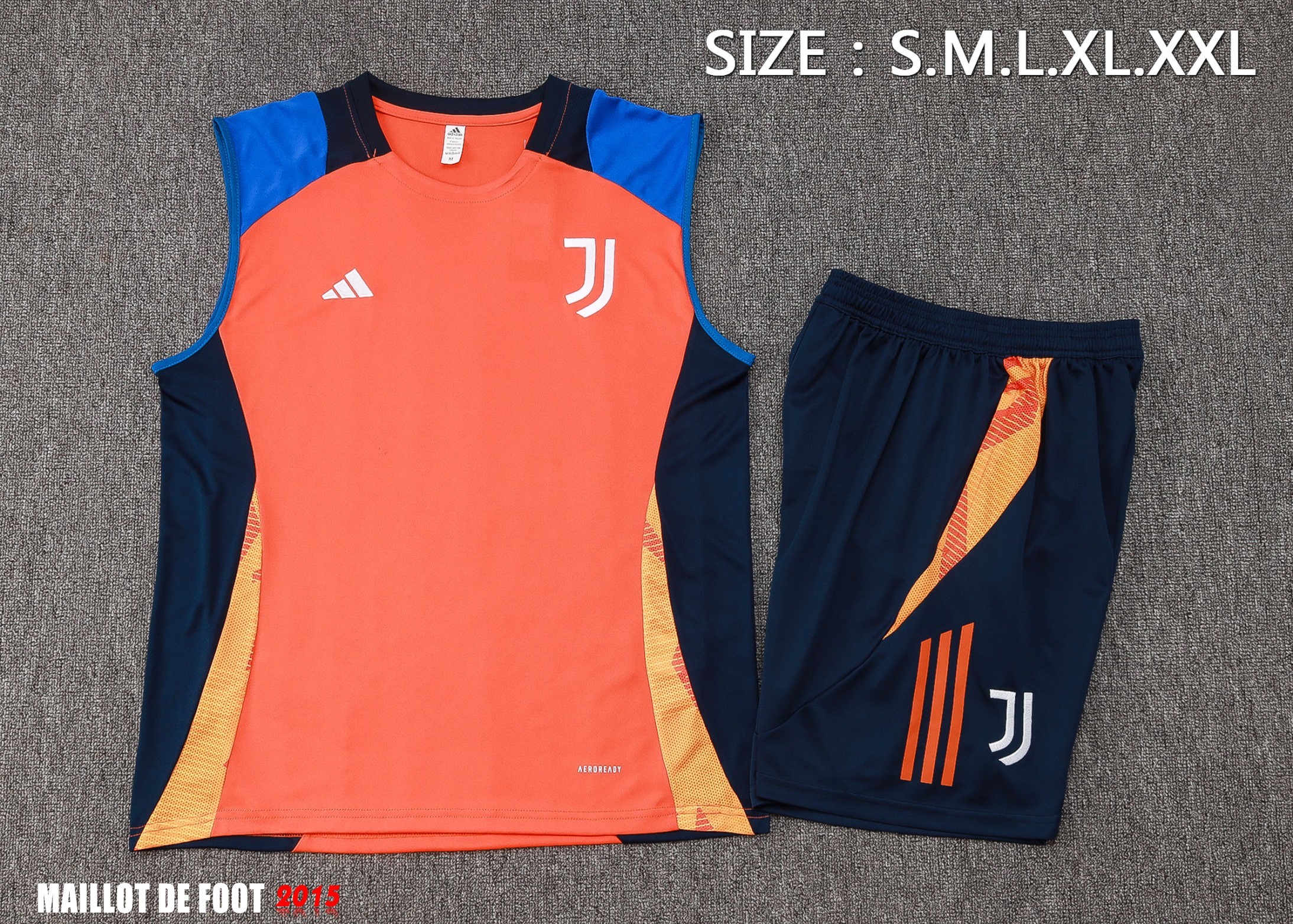 Maillot De Foot Entrainement Sans Manches Ensemble Complet Juventus 24/25 Orange Bleu