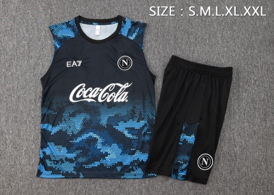 Maillot De Foot Entrainement Sans Manches Ensemble Complet Napoli 24/25 Bleu Noir