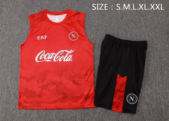 Maillot De Foot Entrainement Sans Manches Ensemble Complet Napoli 24/25 Rojo Blanc Noir