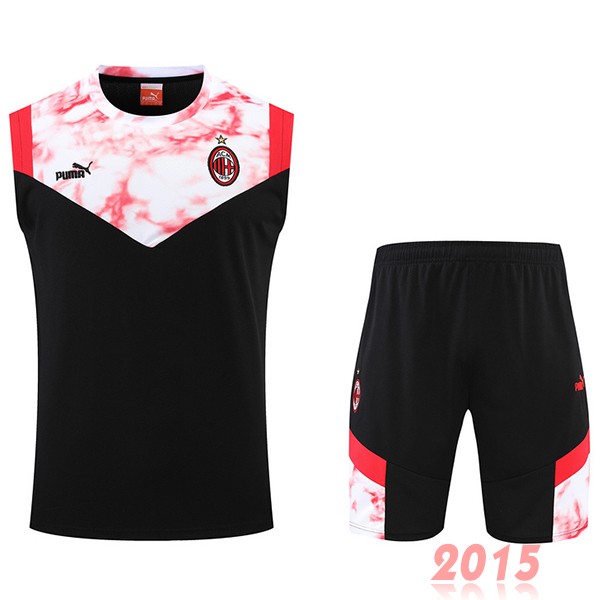 Maillot De Foot Entrainement Sans Manches Ensemble Complet AC Milan 22/23 Noir Rouge