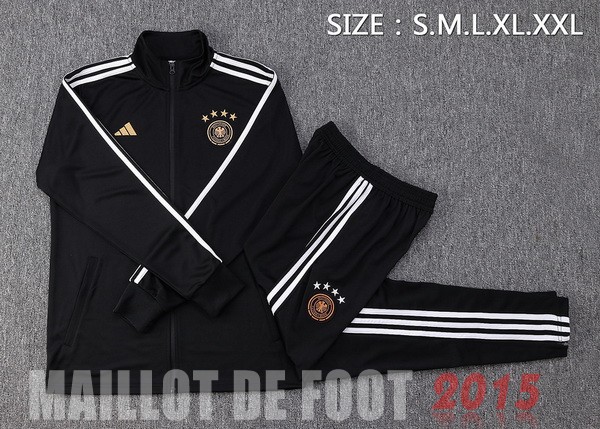 Maillot De Foot Ensemble Complet Ensemble longue fermeture éclair vêtements De Sport Allemagne 2022 Noir Blanc