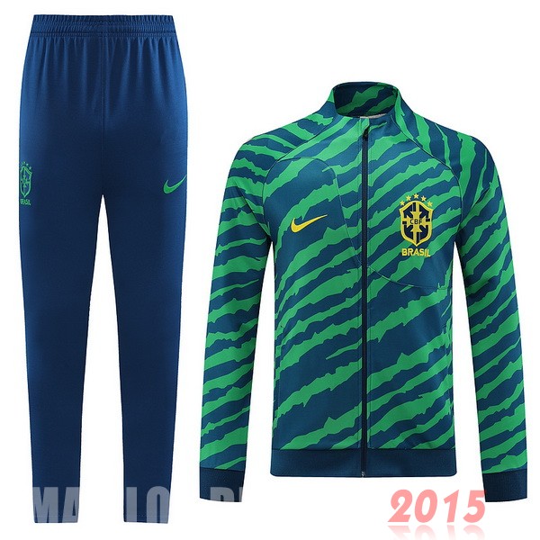 Maillot De Foot Ensemble Complet Ensemble longue fermeture éclair vêtements De Sport Brésil 2022 Vert