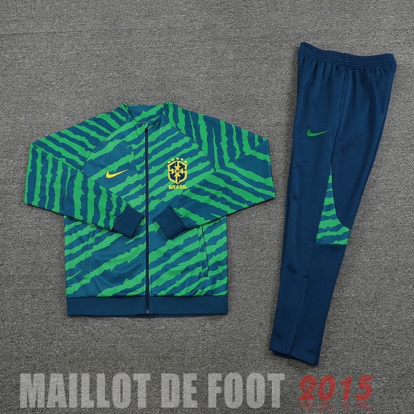 Maillot De Foot Ensemble Complet Ensemble longue fermeture éclair vêtements De Sport Brésil 2022 Vert