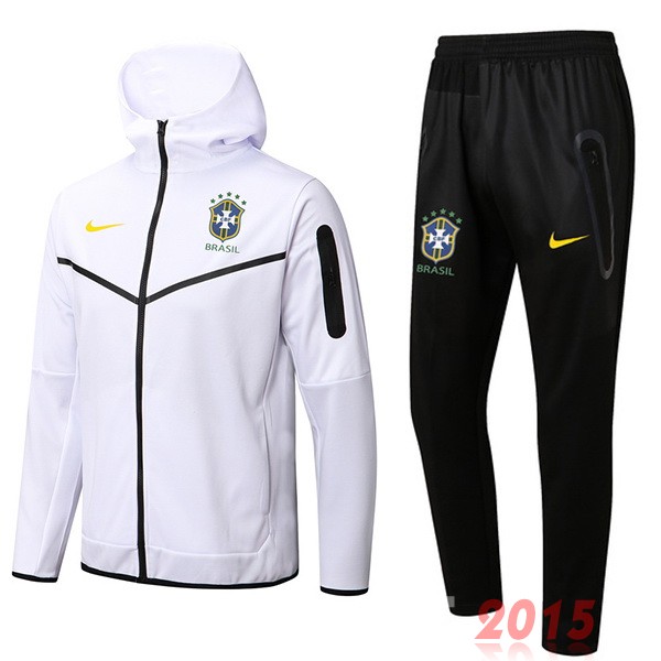 Maillot De Foot Sweat Shirt Capuche Brésil 2022 Blanc Noir