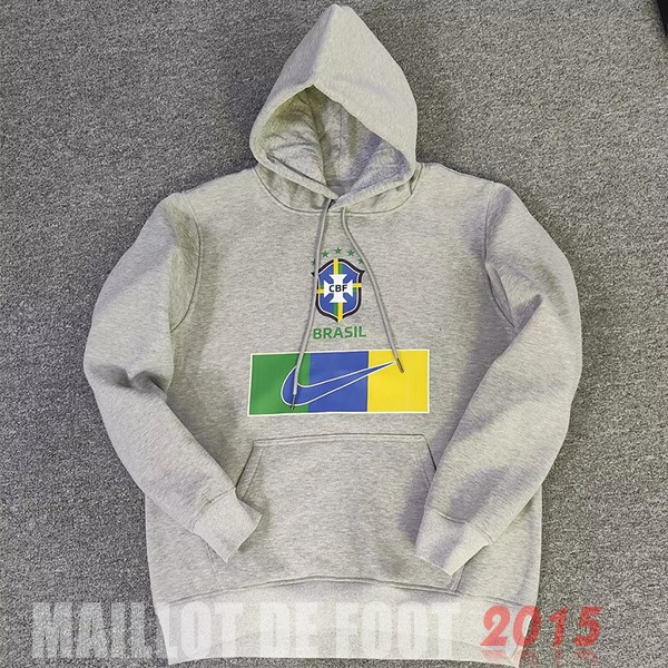 Maillot De Foot Sweats à Capuche Brésil 2022 Gris