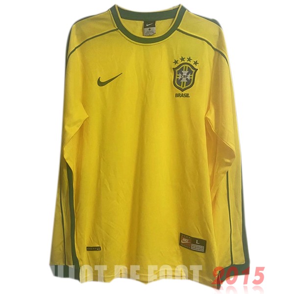 Maillot De Foot Domicile Manches Longues Brésil Rétro 1998 Jaune