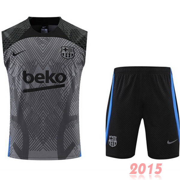 Maillot De Foot Entrainement Sans Manches Ensemble Complet Barcelona 22/23 Gris Noir
