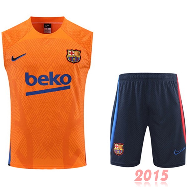 Maillot De Foot Entrainement Sans Manches Ensemble Complet Barcelona 22/23 Orange Bleu