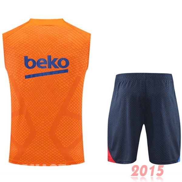 Maillot De Foot Entrainement Sans Manches Ensemble Complet Barcelona 22/23 Orange Bleu