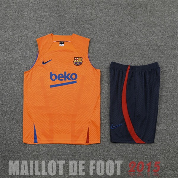 Maillot De Foot Entrainement Sans Manches Ensemble Complet Barcelona 22/23 Orange Bleu