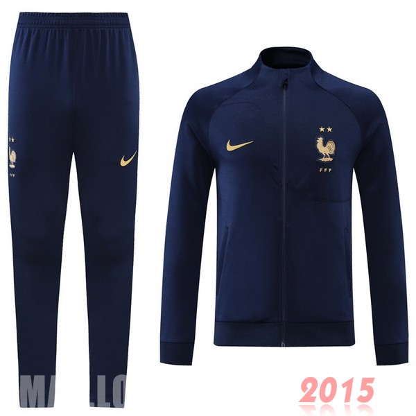 Maillot De Foot Ensemble Complet Ensemble longue fermeture éclair vêtements De Sport France 2022 Bleu Marine