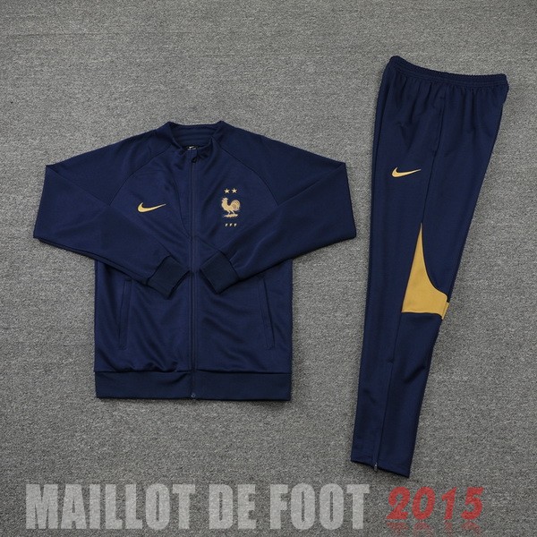 Maillot De Foot Ensemble Complet Ensemble longue fermeture éclair vêtements De Sport France 2022 Bleu Marine