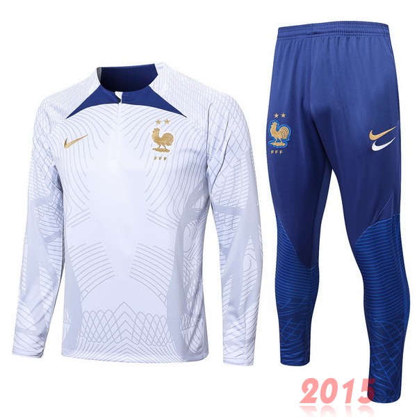 Maillot De Foot Ensemble Complet Sudadera Entrainement France 2022 Blanc Bleu