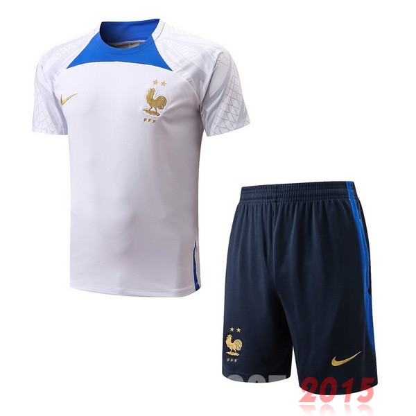 Maillot De Foot Entrainement Ensemble Complet France 2022 Blanc Bleu