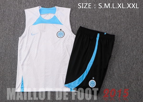 Maillot De Foot Entrainement Sans Manches Ensemble Complet Inter Milán 22/23 Blanc Bleu